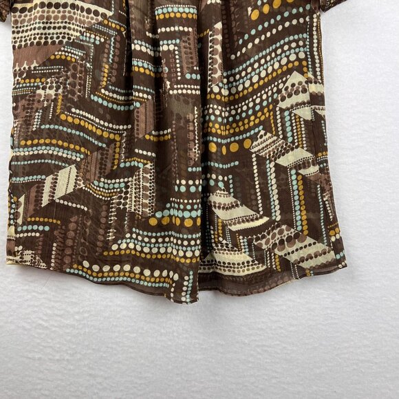 J Jill Womens Brown Silk Polka Dot Popover Blouse Size XSP Petite Short Sleeve - Picture 7 of 12